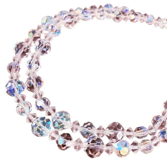 VTG 1950-60s Necklace AB Crystal Graduated Bead Double Strand Choker Layered MCM - Picture 11 of 12